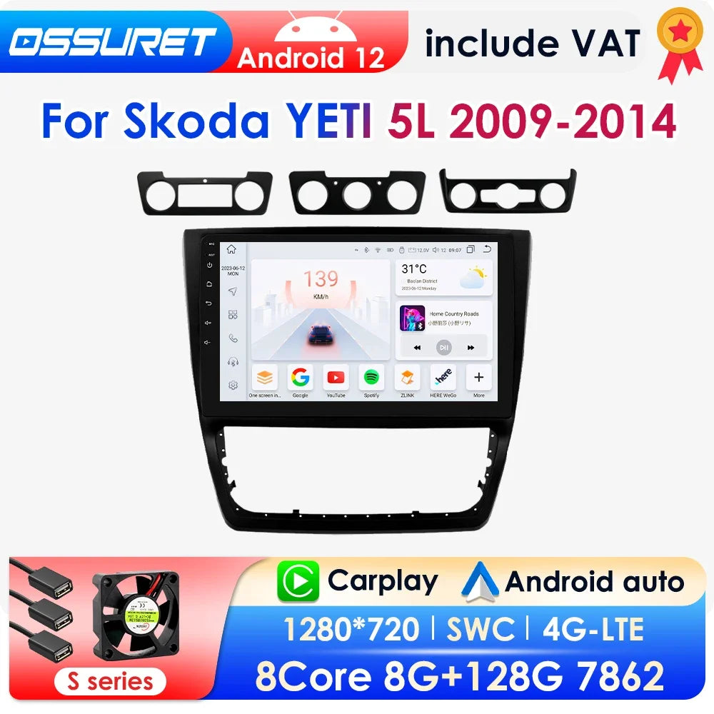Autoradio 10.1" 2 Din para Skoda Yeti 2009-2014 con CarPlay y Android Auto