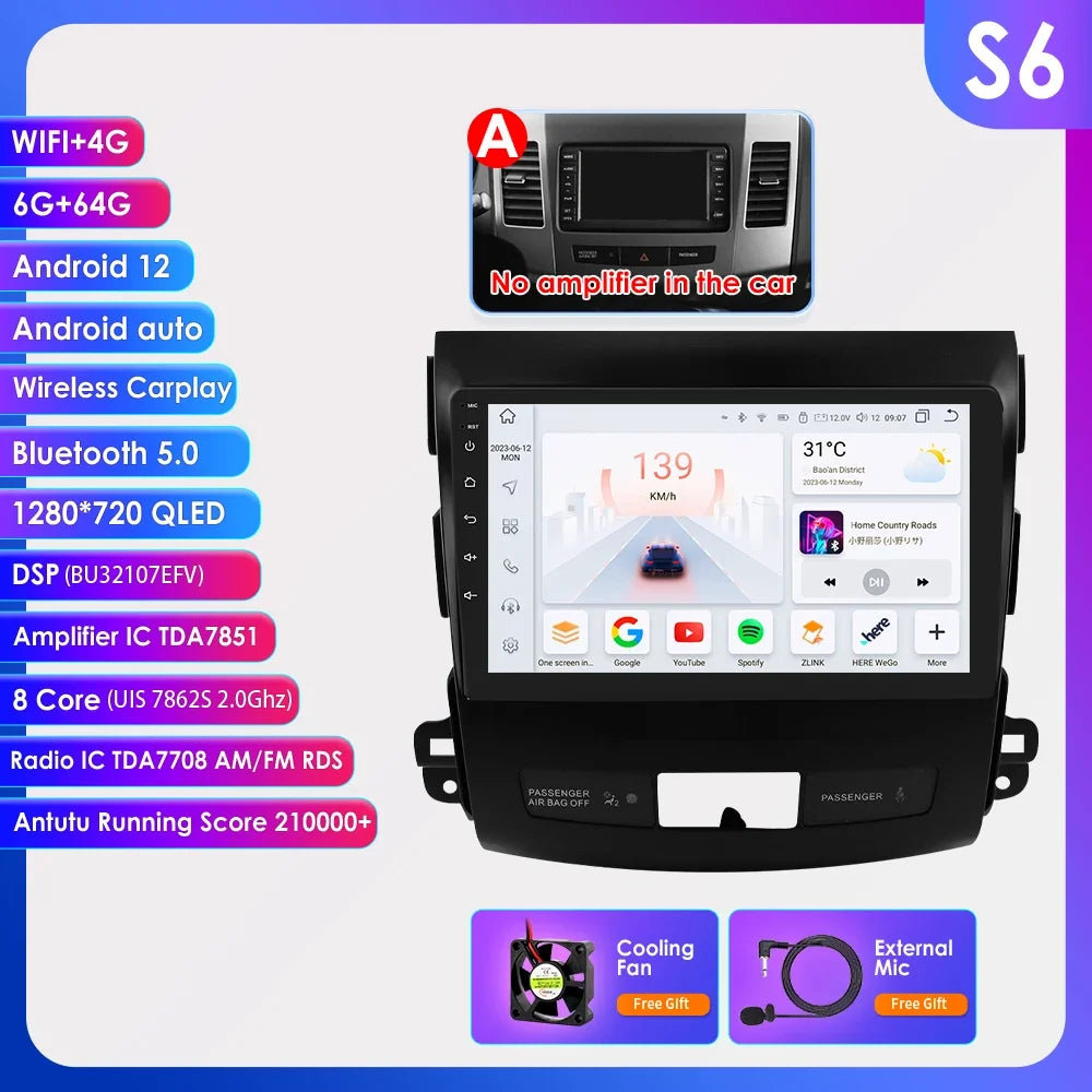 Car radio 9" 2 DIN for Mitsubishi Outlander 2005-2011