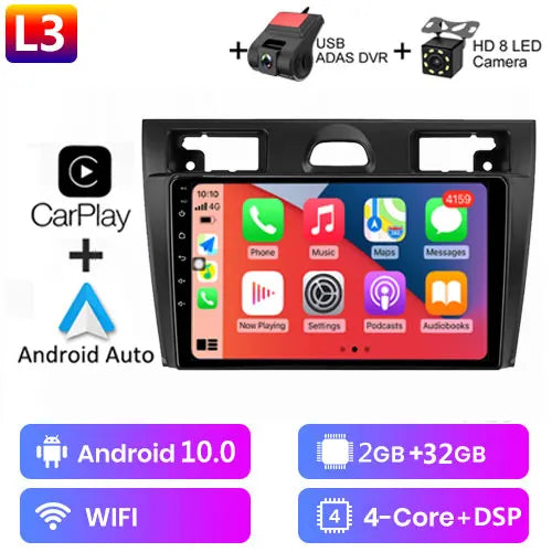 Radio Android 12 CarPlay, 9" 2 Din per Ford Fiesta MK6 2002-2008