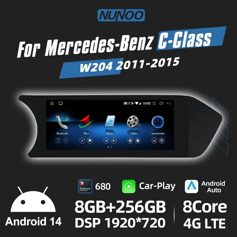 Radio Android 14 8.8” 2 Din per Mercedes Classe C W204 2011-2014 – CarPlay, GPS e WIFI