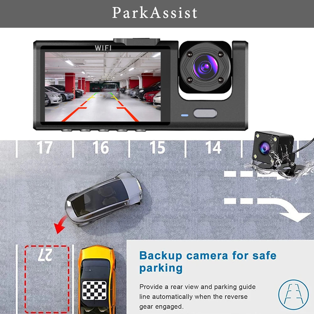 Dash Cam 3 Cámaras WiFi 1080P 3'' AutoRadioCanario