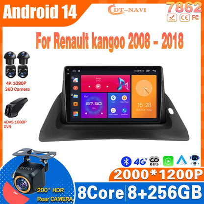 Autoradio 9'' Android 14 para Renault Kangoo 2008-2018 - CarPlay, GPS, 4G, BT
