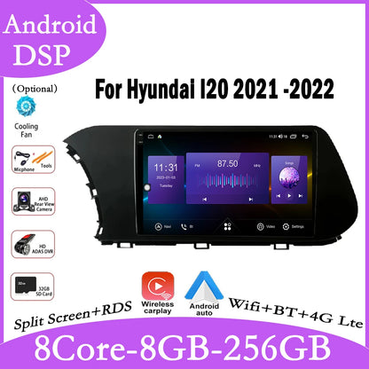 Lettore autoradio Android 14 da 9" per Hyundai I20 2021-2022 GPS