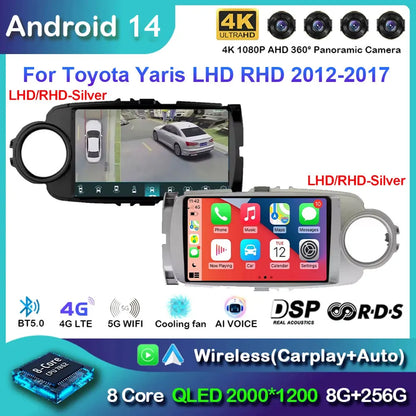 Radio Carplay Android 14 Toyota Yaris 2012-2017 9" GPS WiFi