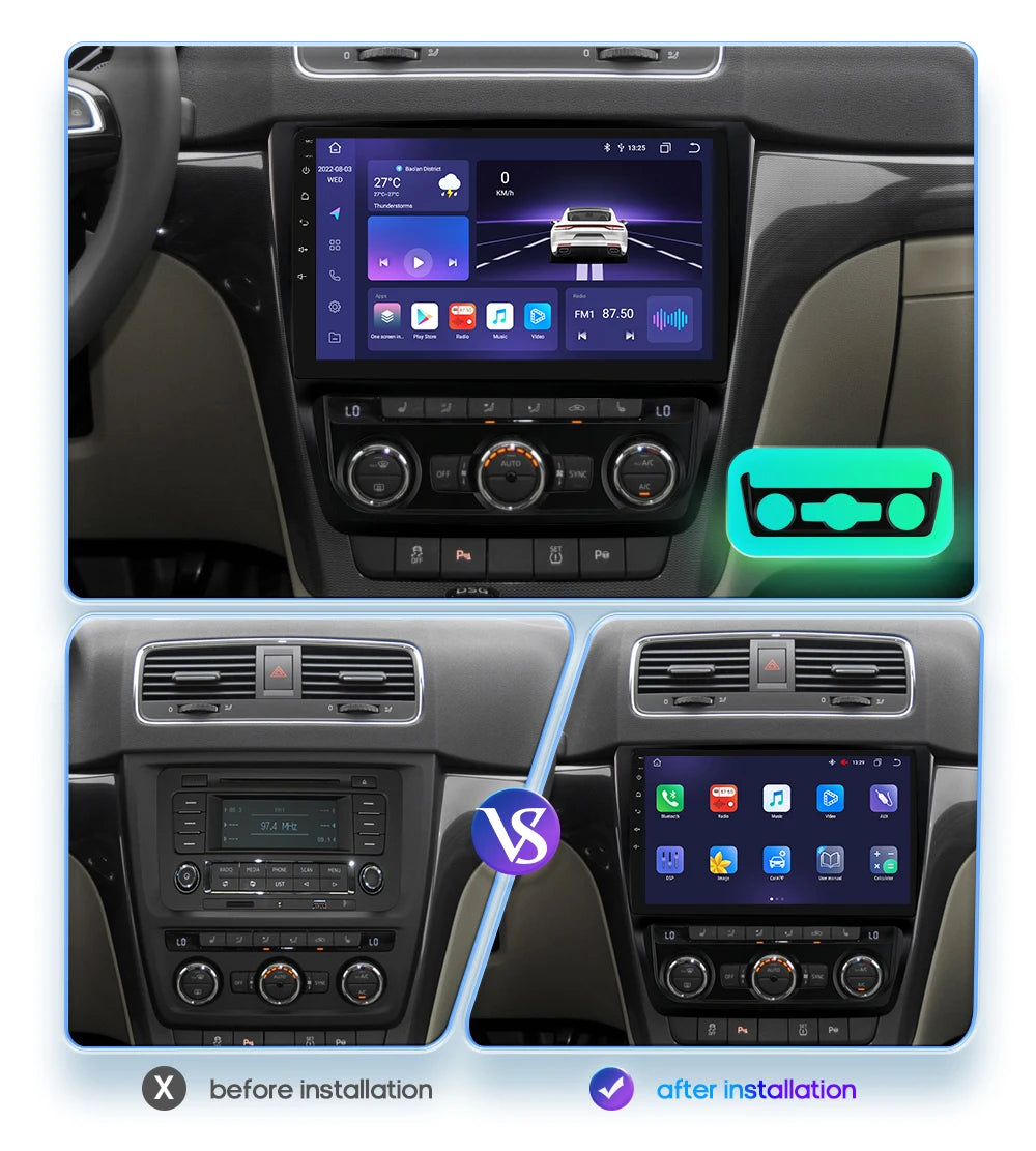 Autoradio 10.1" 2 Din para Skoda Yeti 2009-2014 con CarPlay y Android Auto