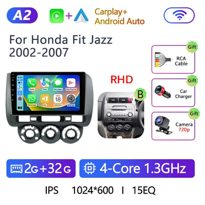 Stereo Honda Fit Jazz 2002 to 2007 9" Android 10.0, Double Din GPS