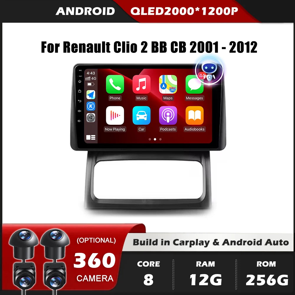 Autoradio 9" 1DIN CarPlay per Renault Clio 2001-2012