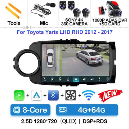 Radio Carplay Android 14 Toyota Yaris 2012-2017 9" GPS WiFi