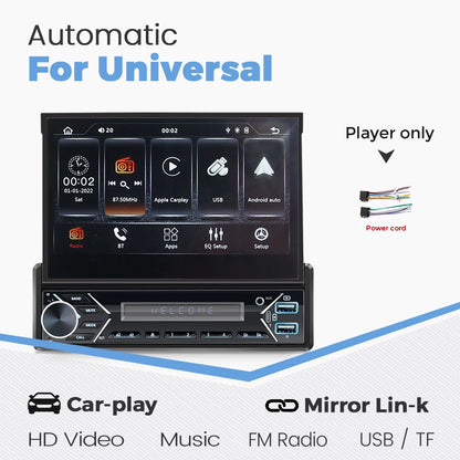 7" Universal Retractable Car Radio, Carplay and Android Auto