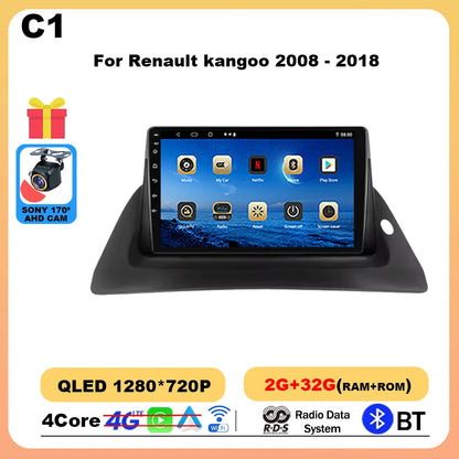 Autoradio 9'' Android 14 para Renault Kangoo 2008-2018 - CarPlay, GPS, 4G, BT