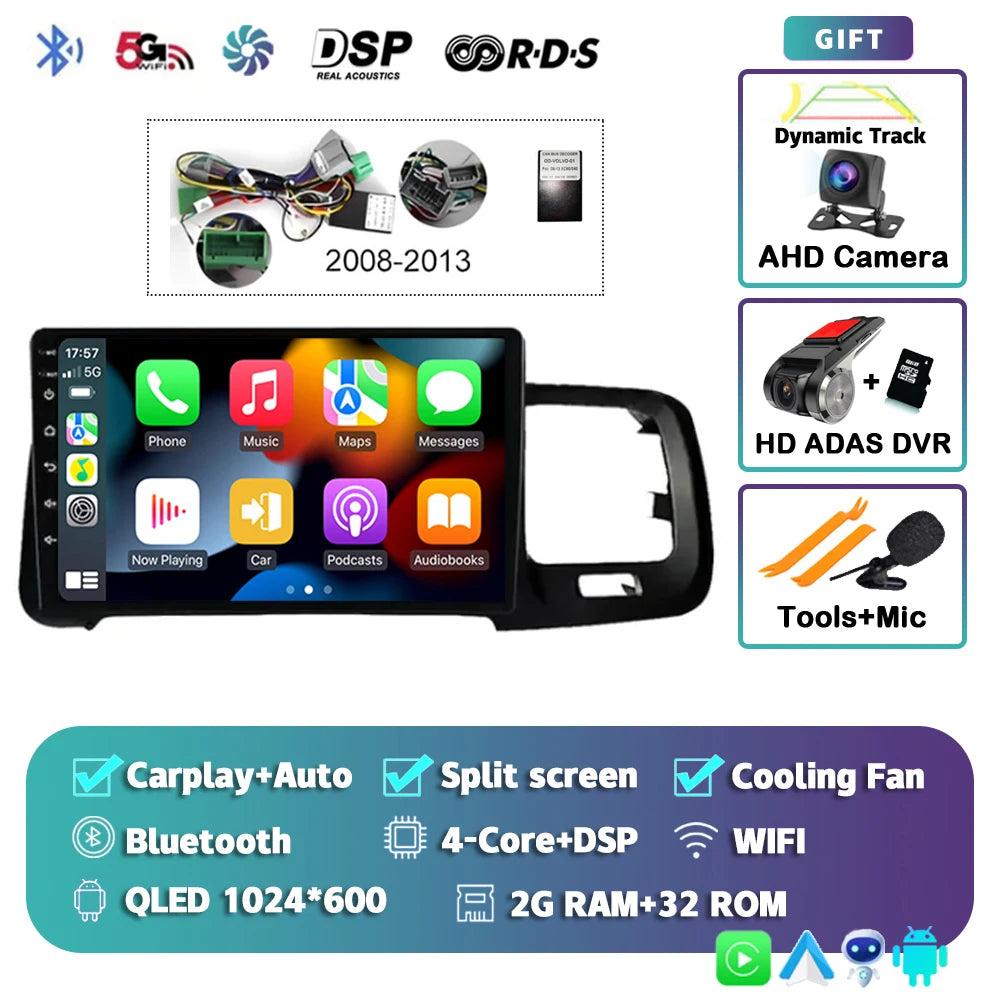Autoradio Android 14 con CarPlay 9" 2Din per Volvo S60/V60 2011-2020