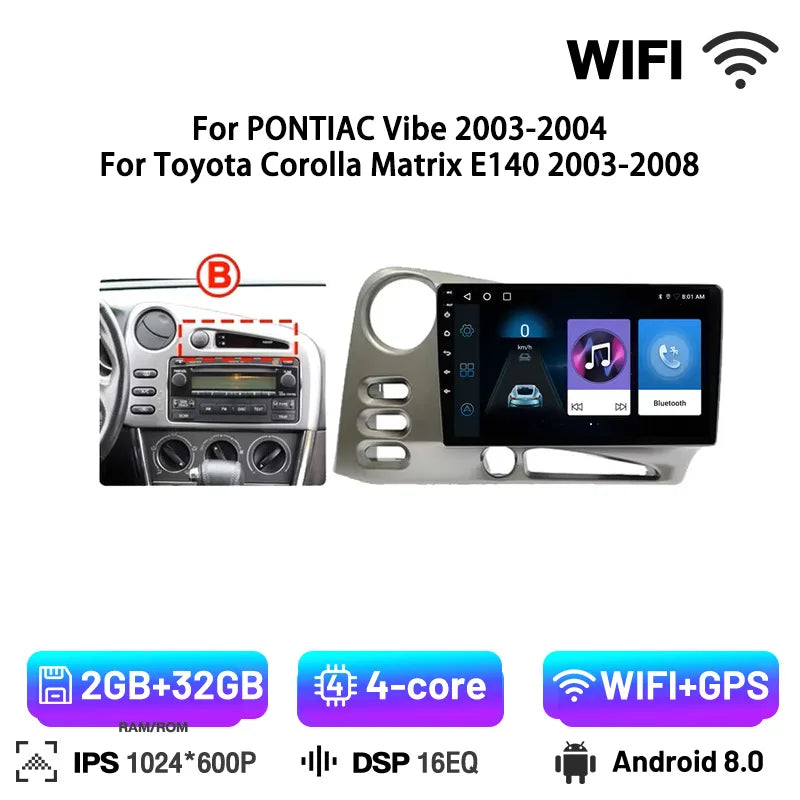 Autoradio Bluetooth per PONTIAC Vibe 2003 2004 per Toyota Corolla Matrix E140 2003-2008 Carplay Android GPS FM Smart Car System
