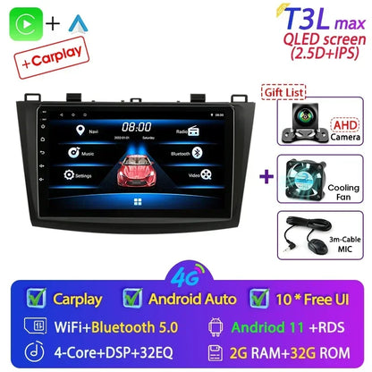 Stereo Mazda 3 2009-2013, 9" Android 12 Double Din, GPS Navigation