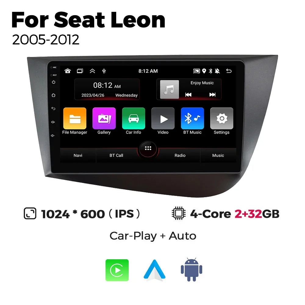 Autoradio Android 2DIN da 9" per Seat Leon 2005-2012
