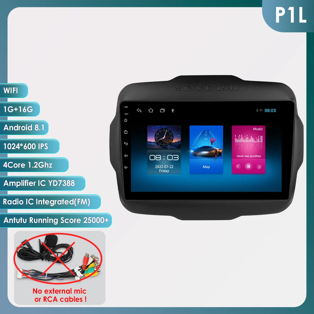 Autoradio 2DIN da 9" con Android 13 per Jeep Renegade 2016-2020