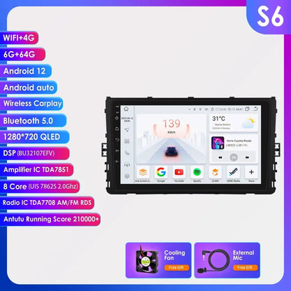 9" 2DIN Android 13 Car Stereo for VW T-Roc T-Cross Polo 2018-2021