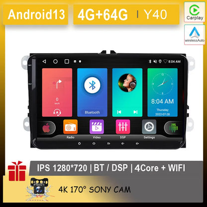 Radio 9" 2 Din para VW Caddy 2011-2019 – CarPlay, GPS, 360° Vista