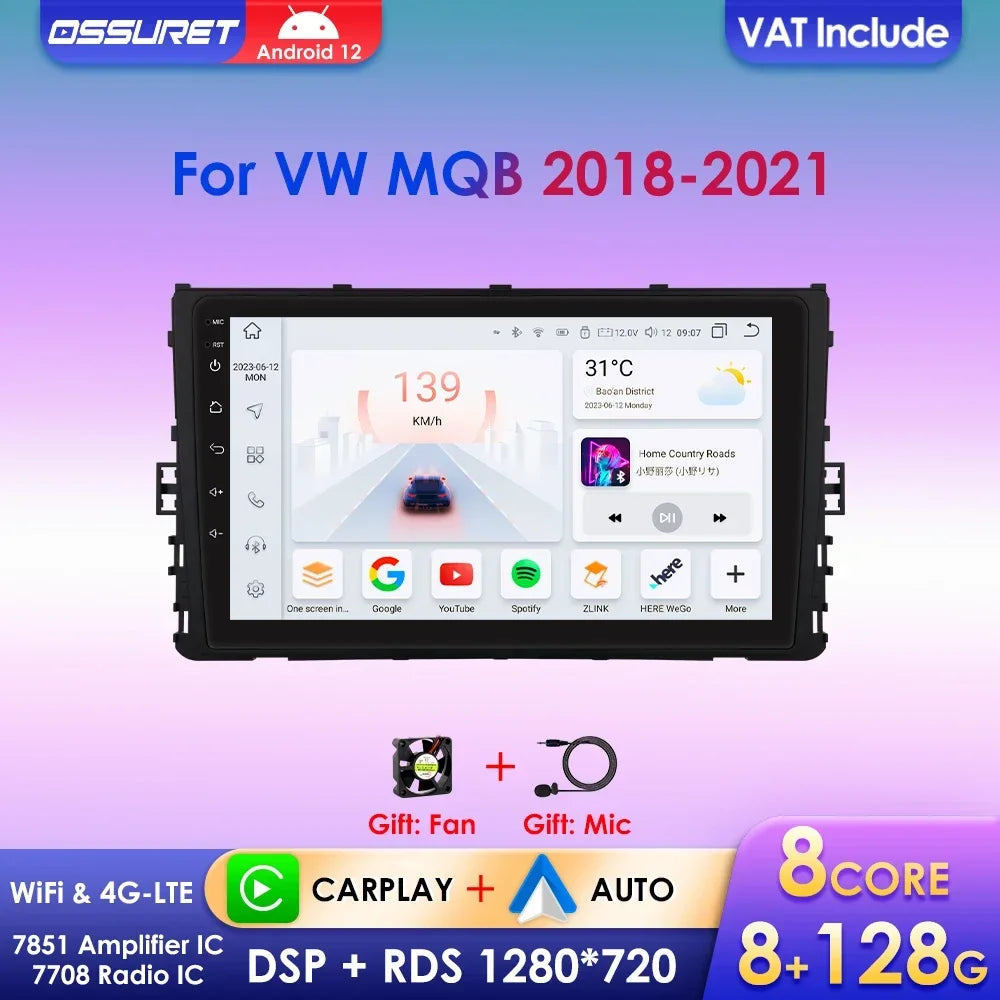 9" 2DIN Android 13 Car Stereo for VW T-Roc T-Cross Polo 2018-2021