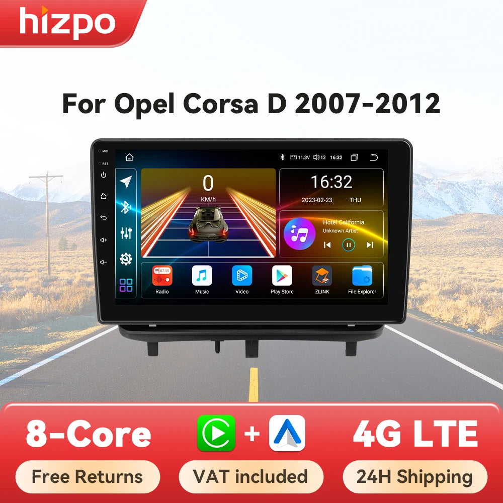 Autoradio 9'' 2Din Android 13 per Opel Corsa D 2007-2013 - CarPlay, GPS, 4G, Wi-Fi, 8 GB+128 GB