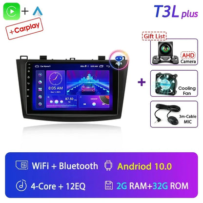 Stereo Mazda 3 2009-2013, 9" Android 12 Double Din, GPS Navigation