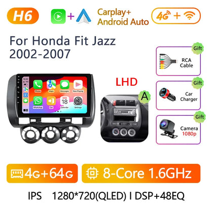 Stereo Honda Fit Jazz 2002 to 2007 9" Android 10.0, Double Din GPS
