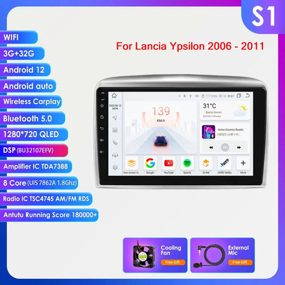 Autoradio 9" 2DIN Android 13 para Lancia Ypsilon 2006-2011
