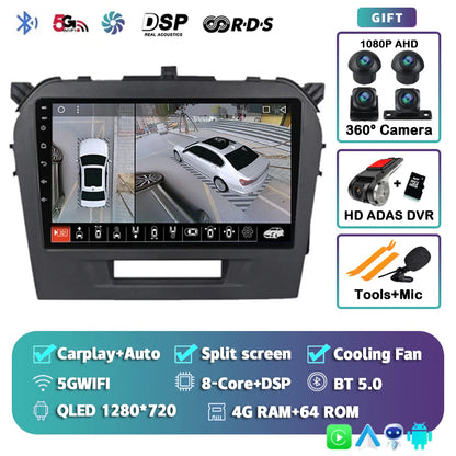 Autoradio 9" Android 14 Carplay para Suzuki Vitara 2015-2019, GPS WiFi+4G