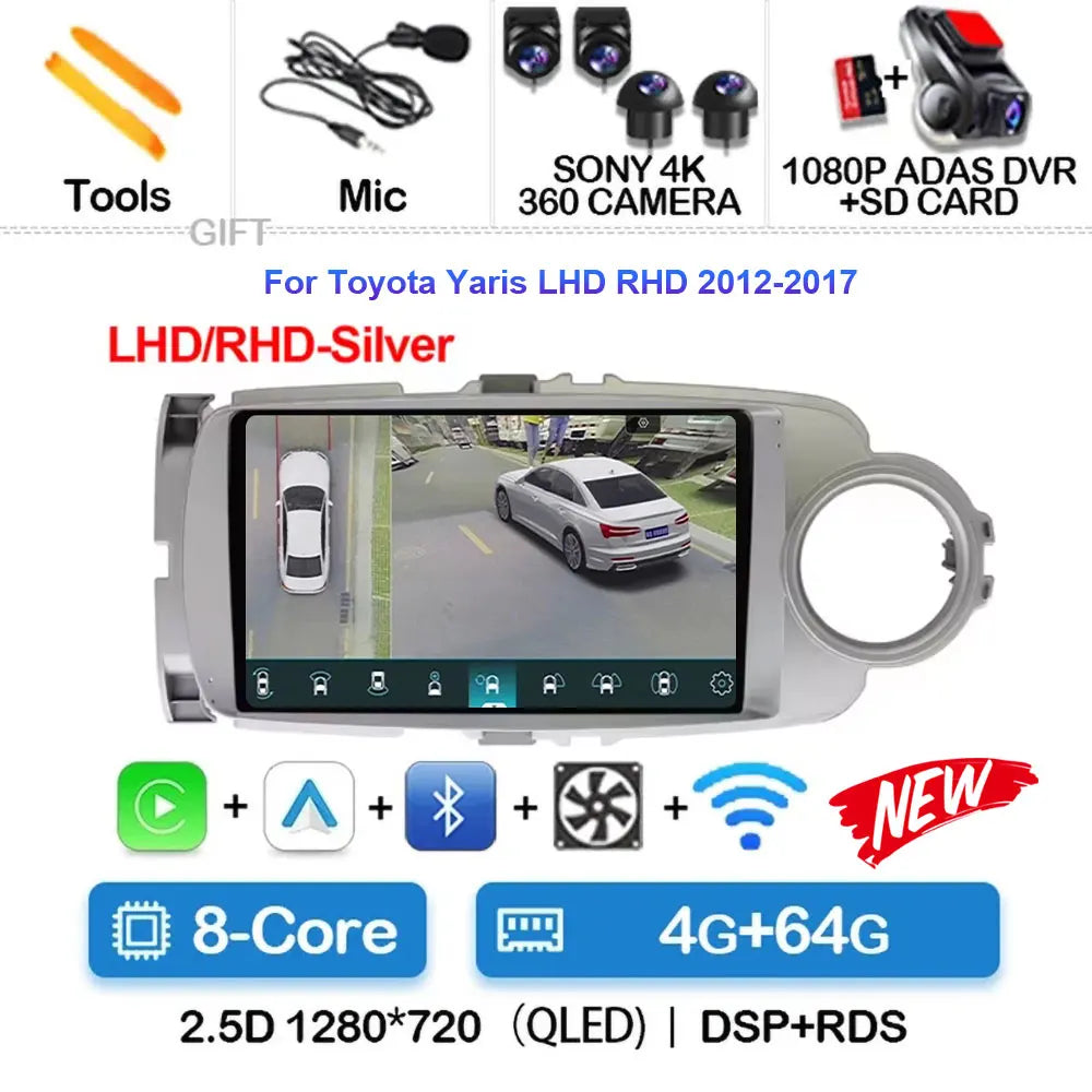 Radio Carplay Android 14 Toyota Yaris 2012-2017 9" GPS WiFi
