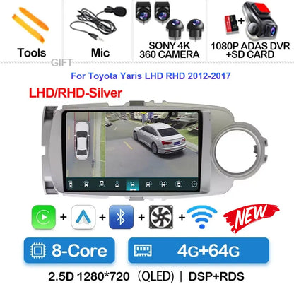 Radio Carplay Android 14 Toyota Yaris 2012-2017 9" GPS WiFi