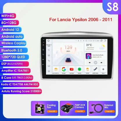 Autoradio 9" 2DIN Android 13 para Lancia Ypsilon 2006-2011