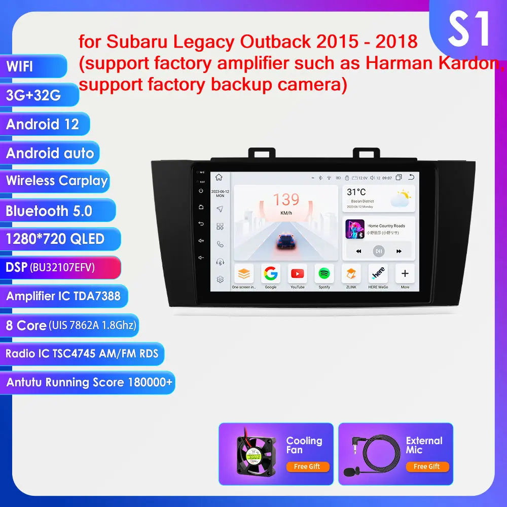Android 9" 2DIN CarPlay radio for Subaru Legacy 2015-2018