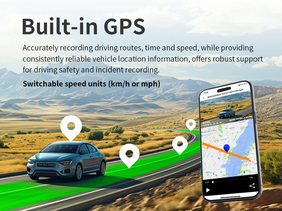 Dashcam KAWA D8 4K con Dual-Cam y GPS, 3-5'' AutoRadioCanario