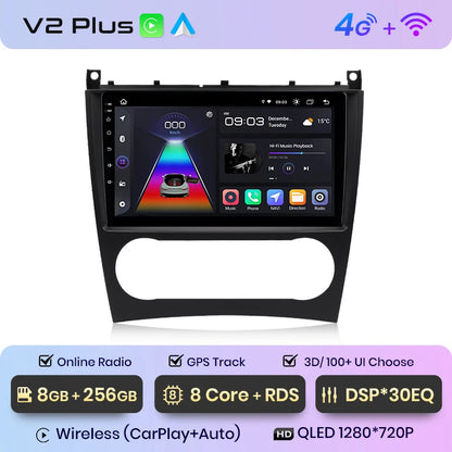 Junsun V1 Wireless CarPlay Android Auto Radio for Mercedes C-Class W203 2005-2009 C230 GPS 9" 2din Autoradio