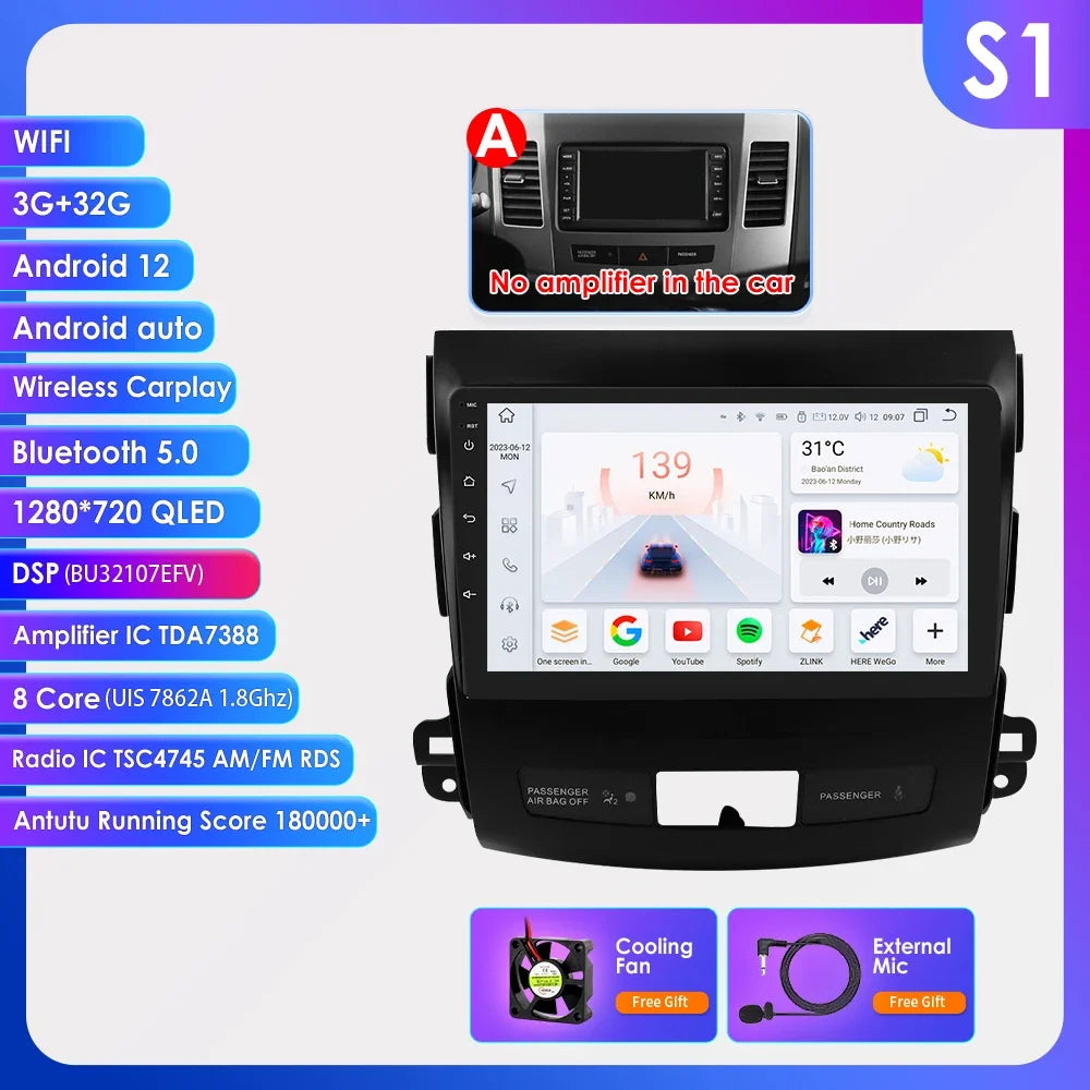 Car radio 9" 2 DIN for Mitsubishi Outlander 2005-2011