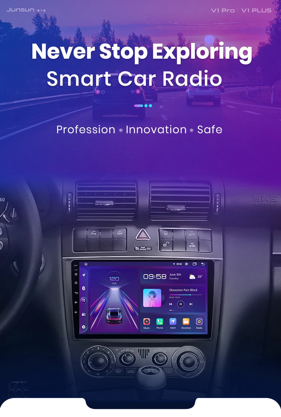 Junsun V1 Wireless CarPlay Android Auto Radio for Mercedes C-Class W203 2005-2009 C230 GPS 9" 2din Autoradio