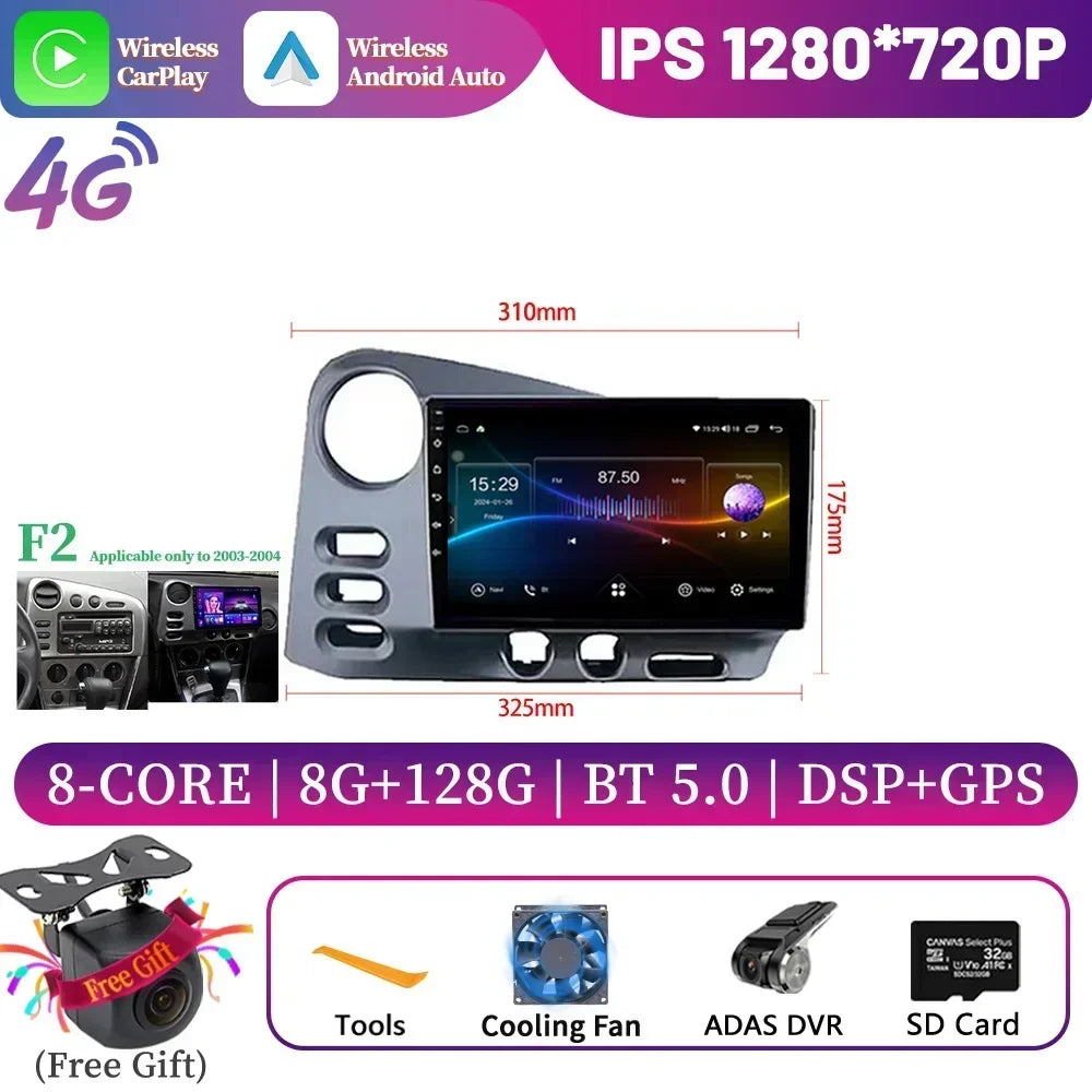 9" Android 14 CarPlay for Toyota Matrix 2003-2008 and Pontiac Vibe 2003-2004