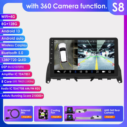 Autoradio 9" 2 Din Android 13 per Mercedes Benz Classe C W204 S204 2007-2010