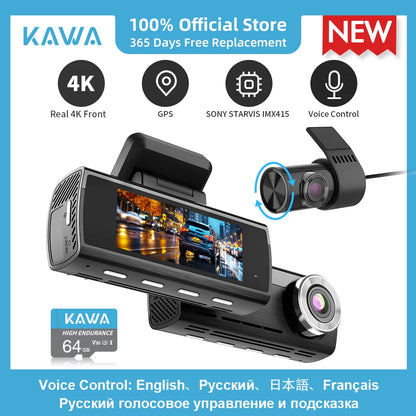 Dashcam KAWA D8 4K con Dual-Cam y GPS, 3-5'' AutoRadioCanario