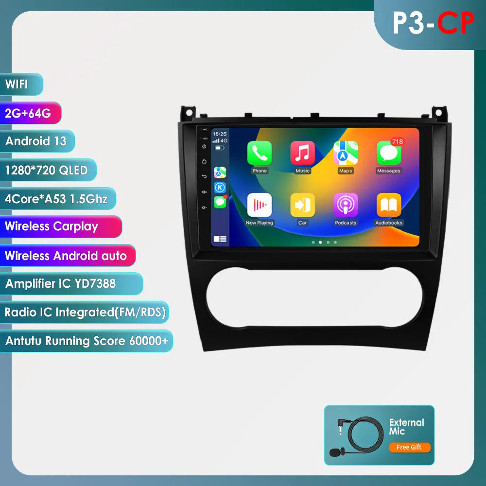 OSSURET 9" Android 12 Autoradio GPS Stereo per Mercedes Benz CLC W203 C180 C200 CLK200 CLK W209 4G 8Core 2din