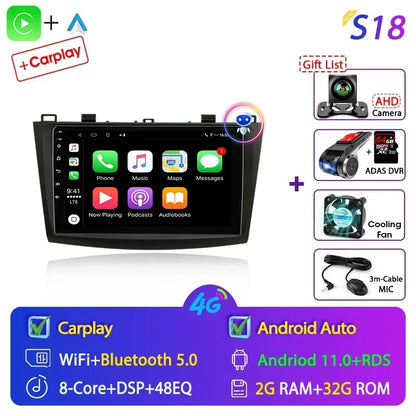 Stereo Mazda 3 2009-2013, 9" Android 12 Double Din, GPS Navigation