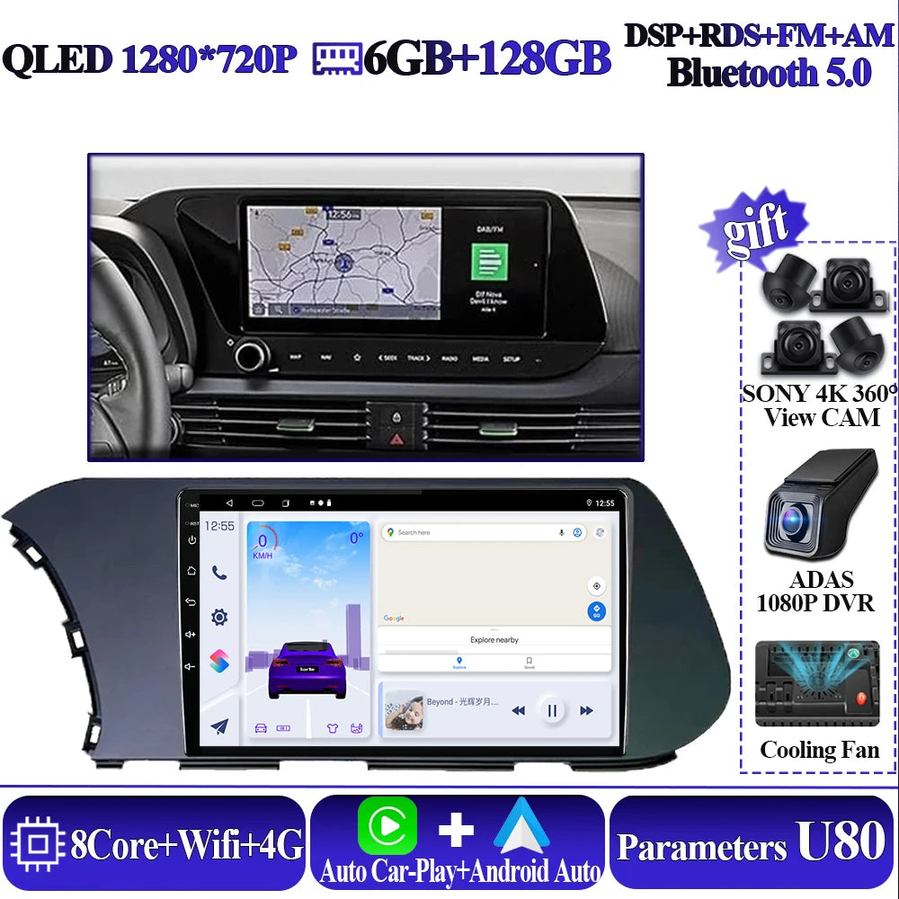 Android 14 Wireless CarPlay 10" Hyundai I20 2021-2022