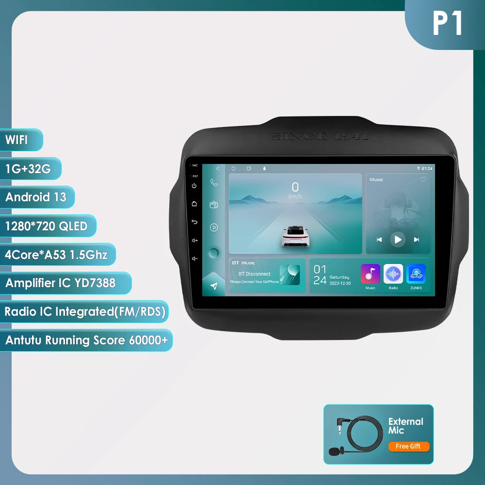 Autoradio 2DIN da 9" con Android 13 per Jeep Renegade 2016-2020