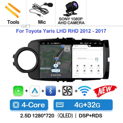 Radio Carplay Android 14 Toyota Yaris 2012-2017 9" GPS WiFi