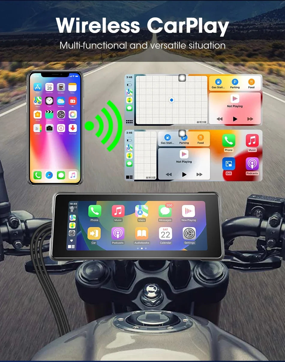 Radio Moto 7" IPX7 CarPlay Android Auto Din