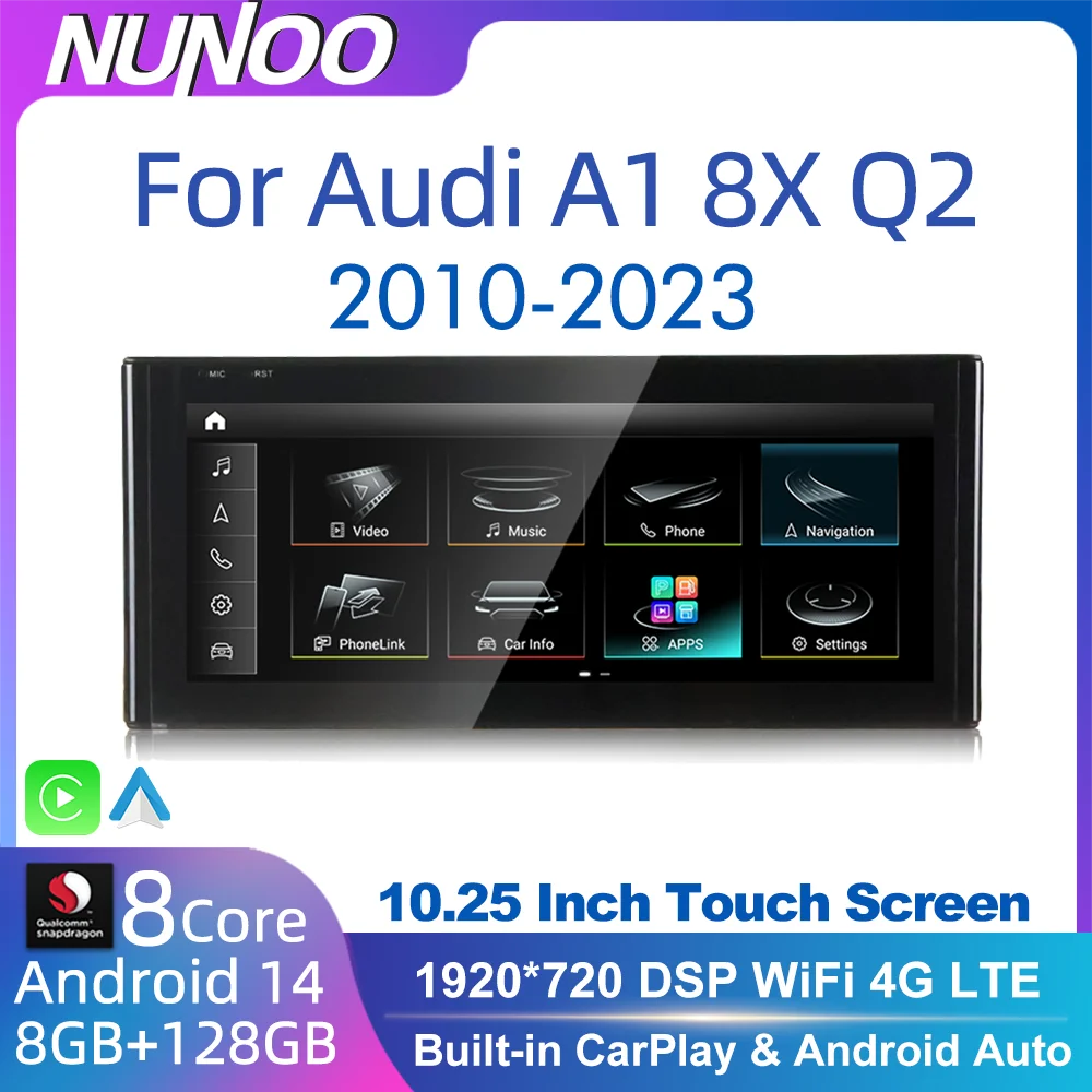 Android 14 CarPlay Doppio Din 10.25" per Audi A1 Q2