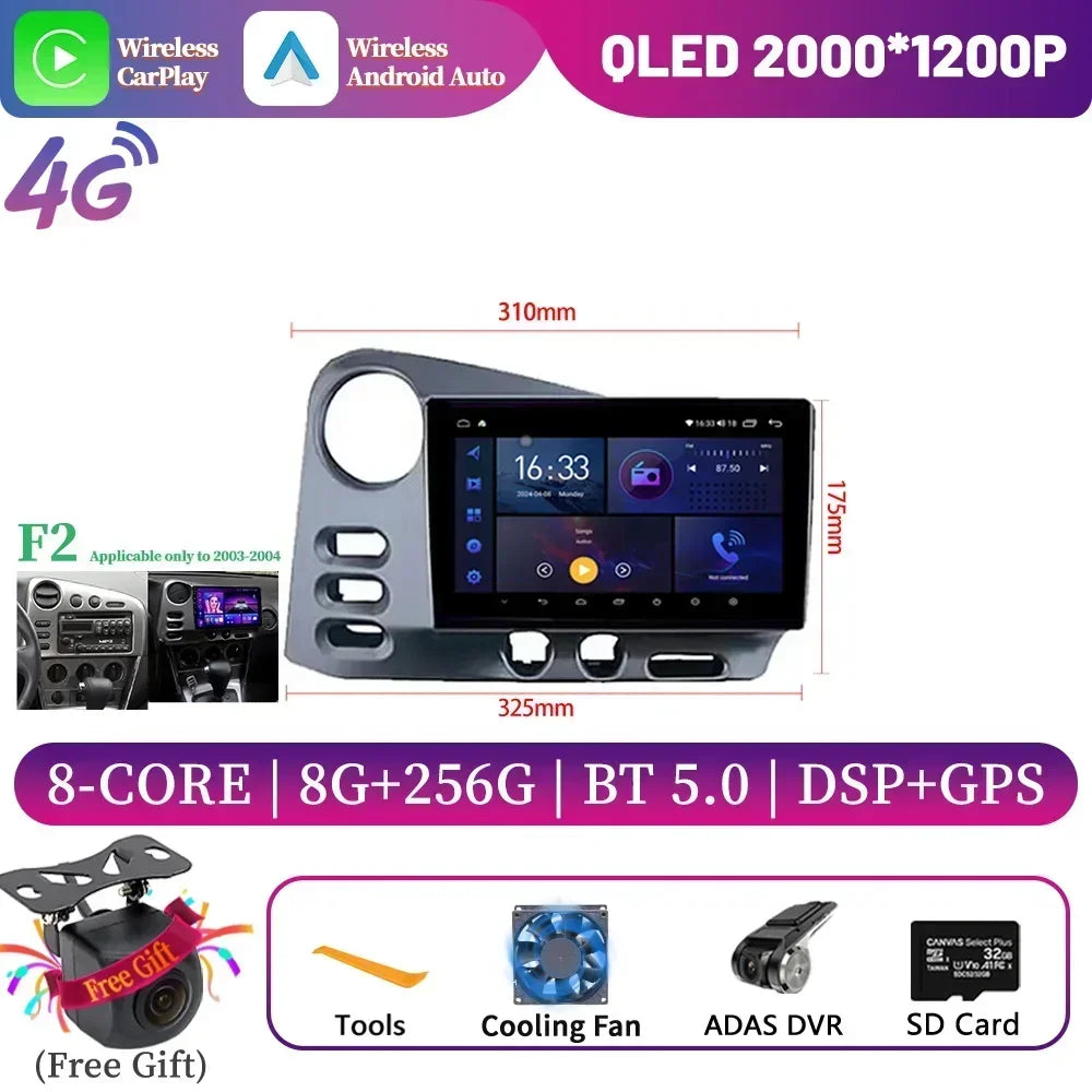 9" Android 14 CarPlay for Toyota Matrix 2003-2008 and Pontiac Vibe 2003-2004