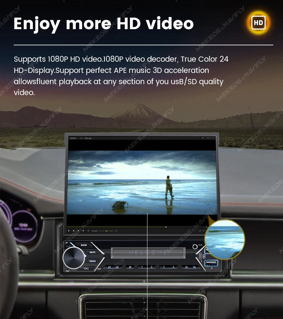 7" Universal Retractable Car Radio, Carplay and Android Auto