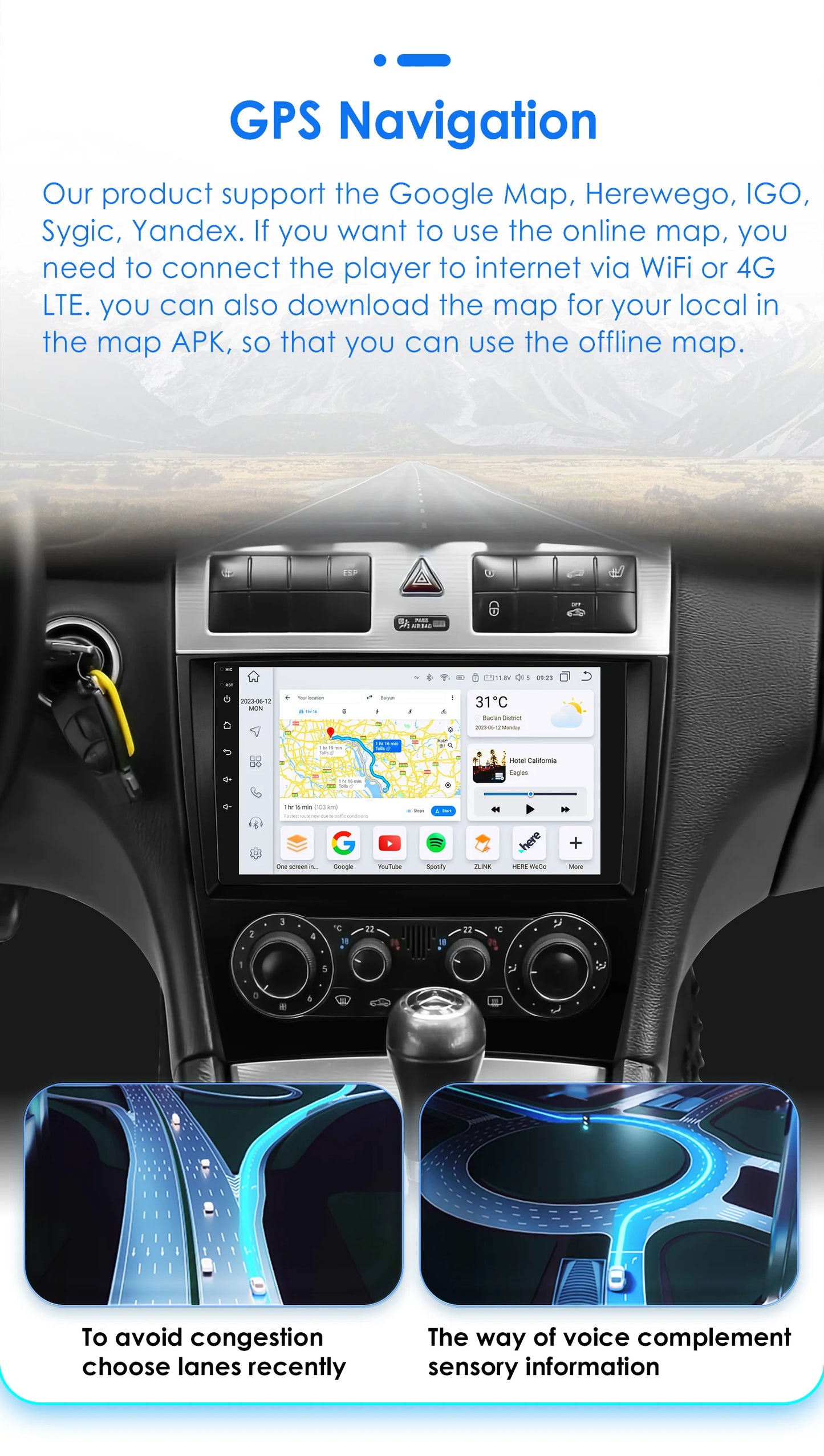 OSSURET 9" Android 12 Autoradio GPS Stereo per Mercedes Benz CLC W203 C180 C200 CLK200 CLK W209 4G 8Core 2din