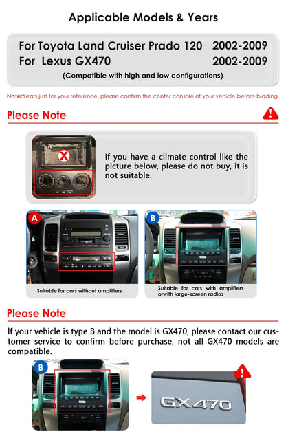 Autoradio Android 13 da 9,7" Double Din per Land Cruiser Prado 120 / Lexus GX470 2002-2009