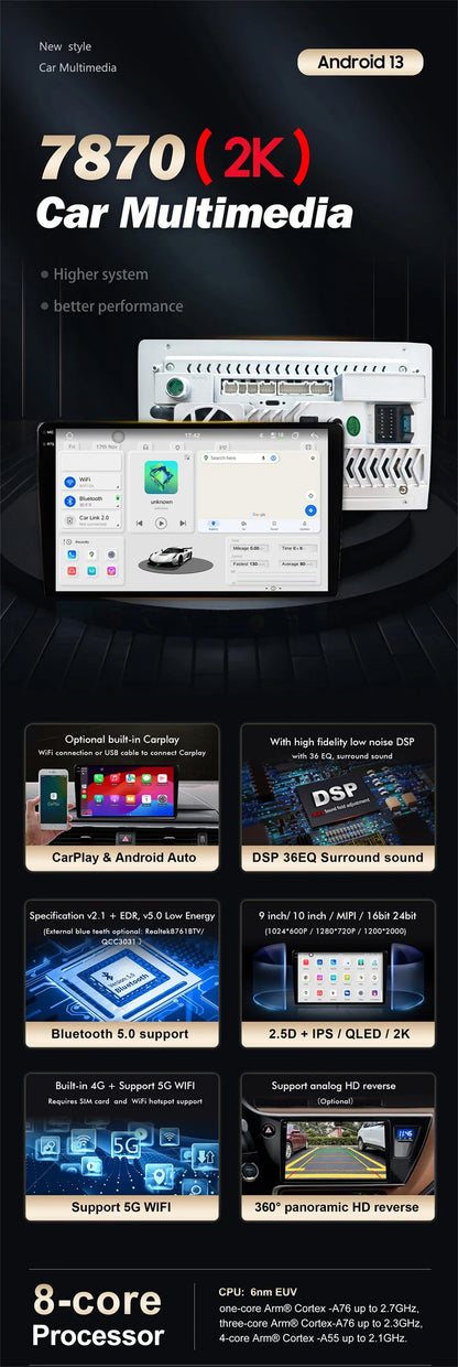 Autoradio GPS Android CarPlay Toyota Yaris 2012-2017 da 9"
